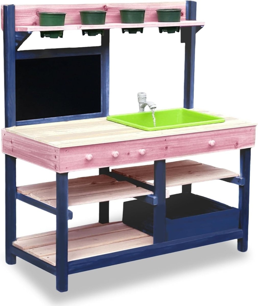 Outdoor Mud Kitchen for Kids Wooden Playset w/ Sink BBQ Pink - Kwikley
