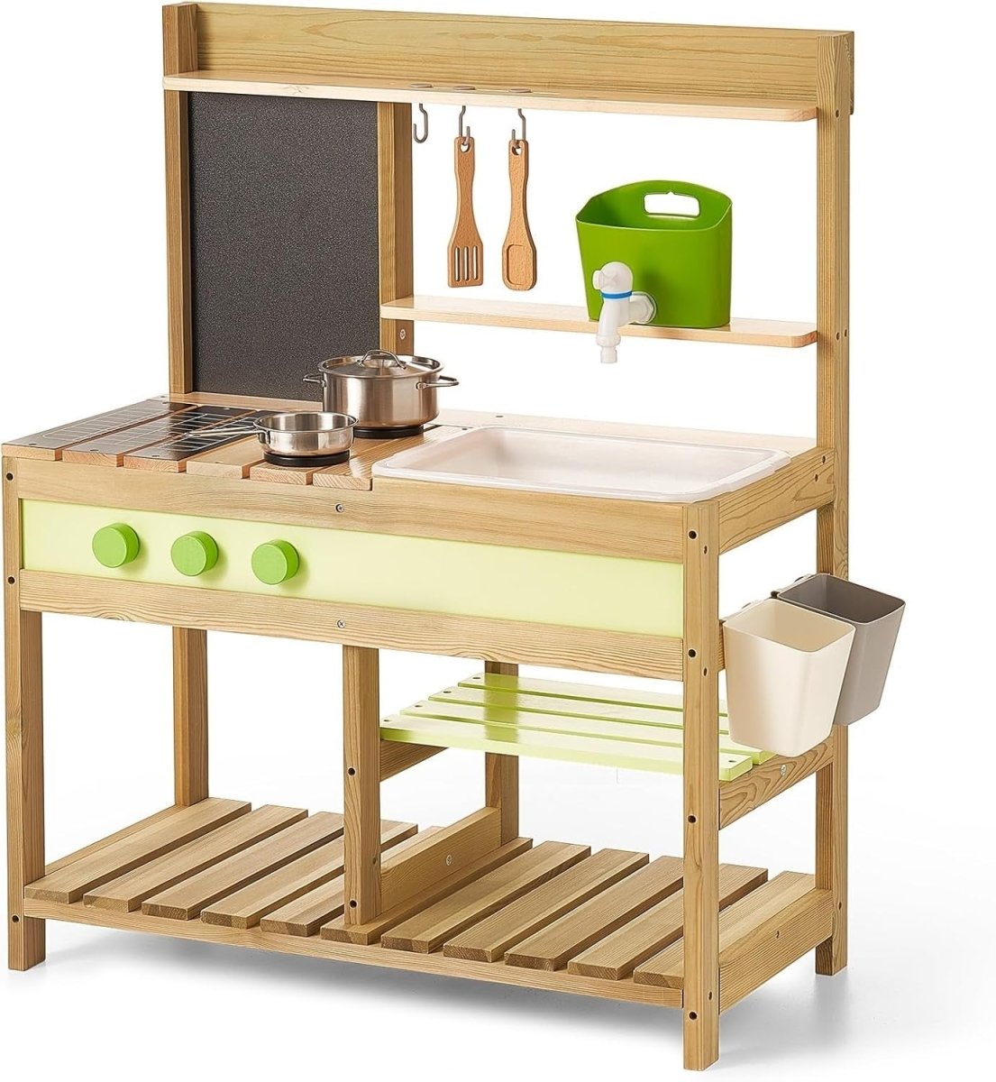 Outdoor Mud Kitchen for Kids Wooden Playset w/ Sink BBQ Toys - Kwikley