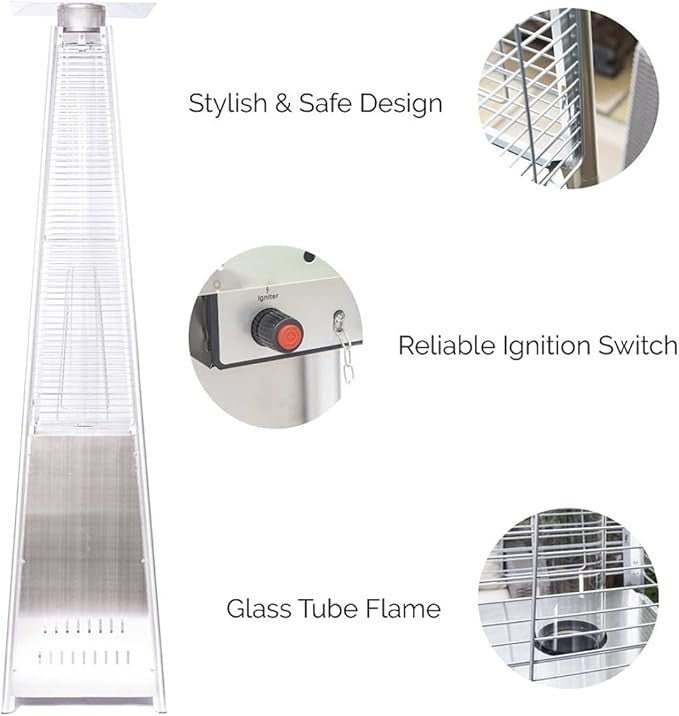 Outdoor Pyramid Patio Heater 13kW Gas Flame Tower w/ Cover – Garden Heating - Kwikley
