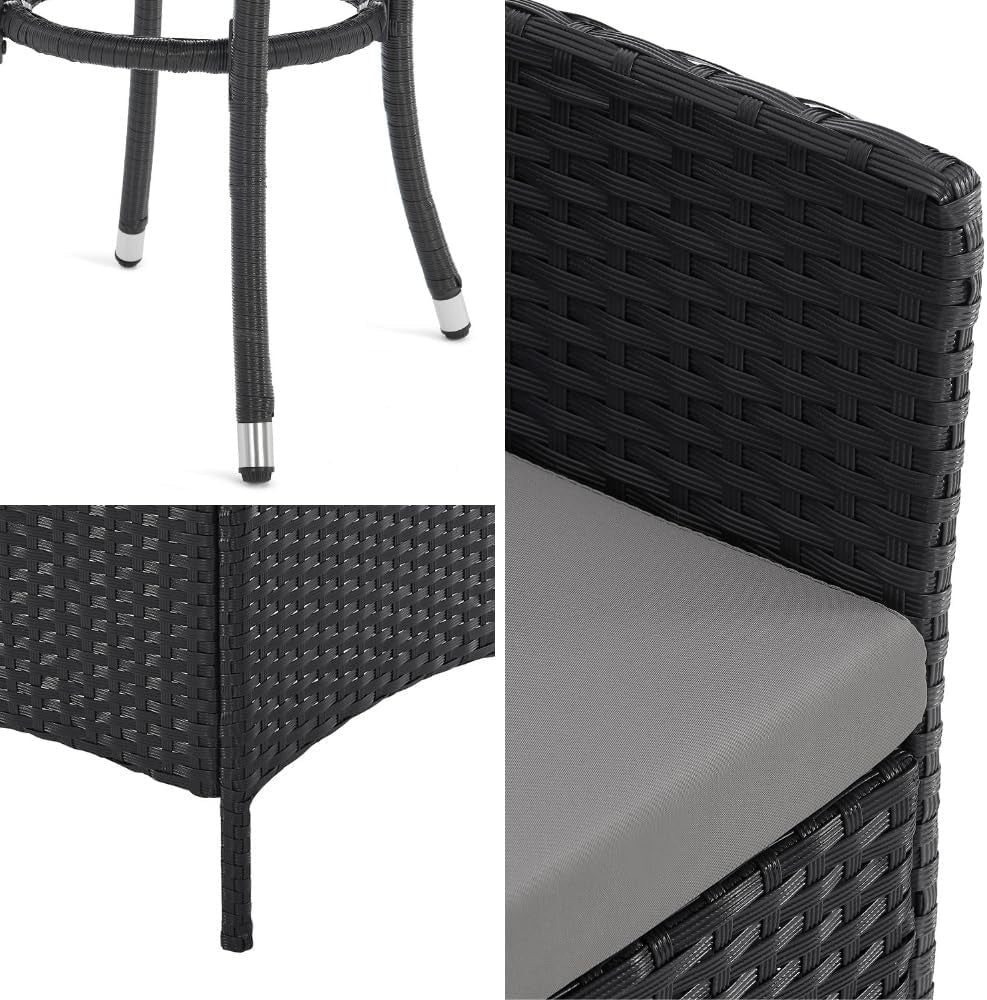 Outdoor Rattan Bistro Set 3 Piece Patio Chairs Glass Table Balcony Garden - Kwikley
