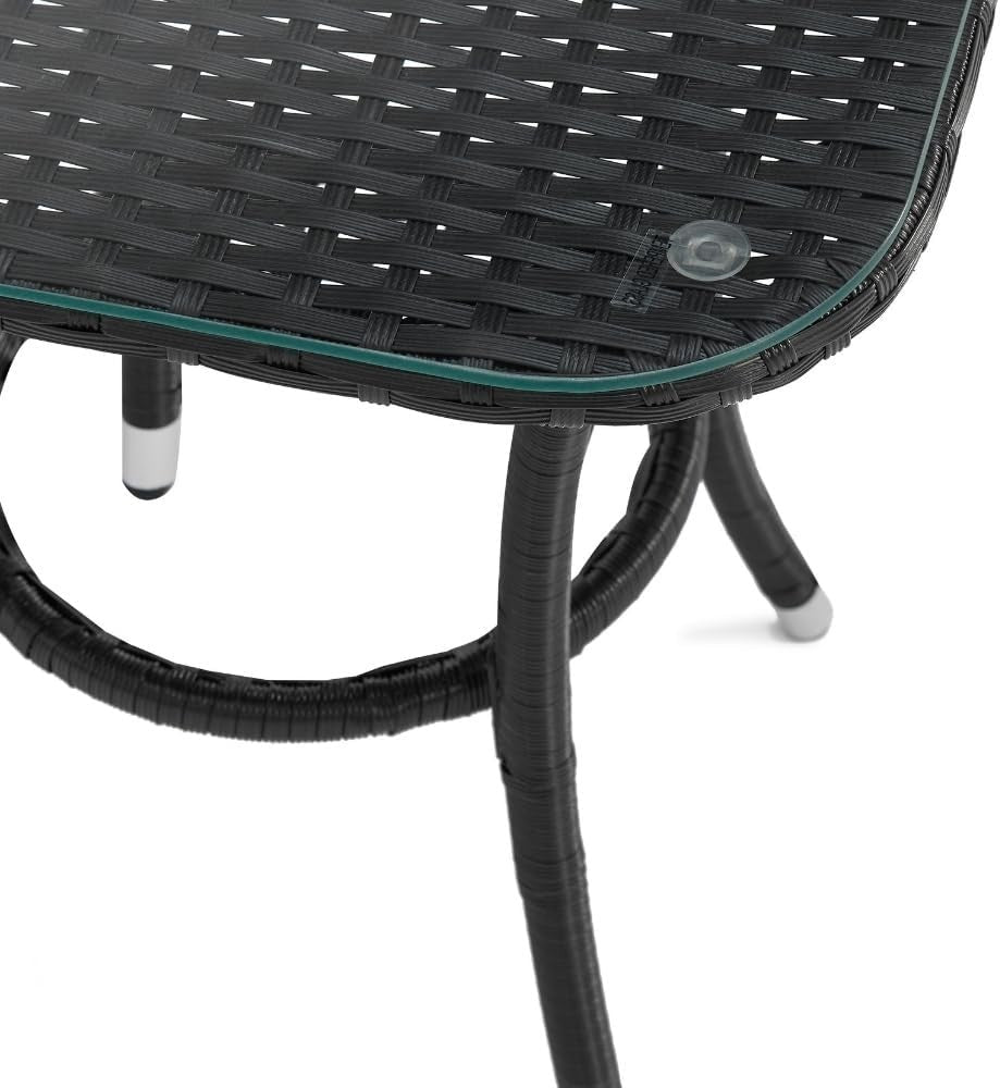 Outdoor Rattan Bistro Set 3 Piece Patio Chairs Glass Table Balcony Garden - Kwikley