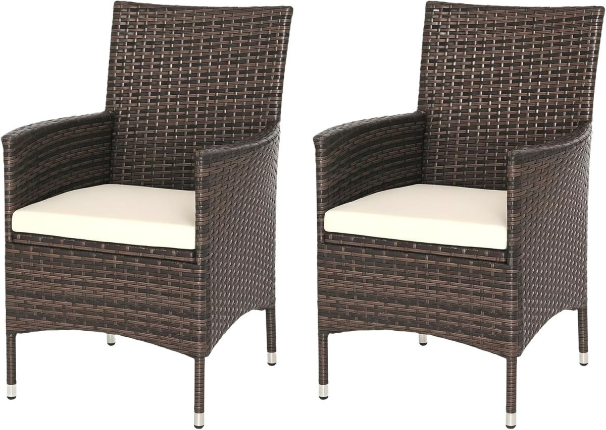 Outdoor Rattan Dining Chairs Set of 2 with Cushions High Back Patio Armchairs - Kwikley