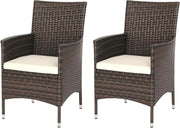 Outdoor Rattan Dining Chairs Set of 2 with Cushions High Back Patio Armchairs - Kwikley