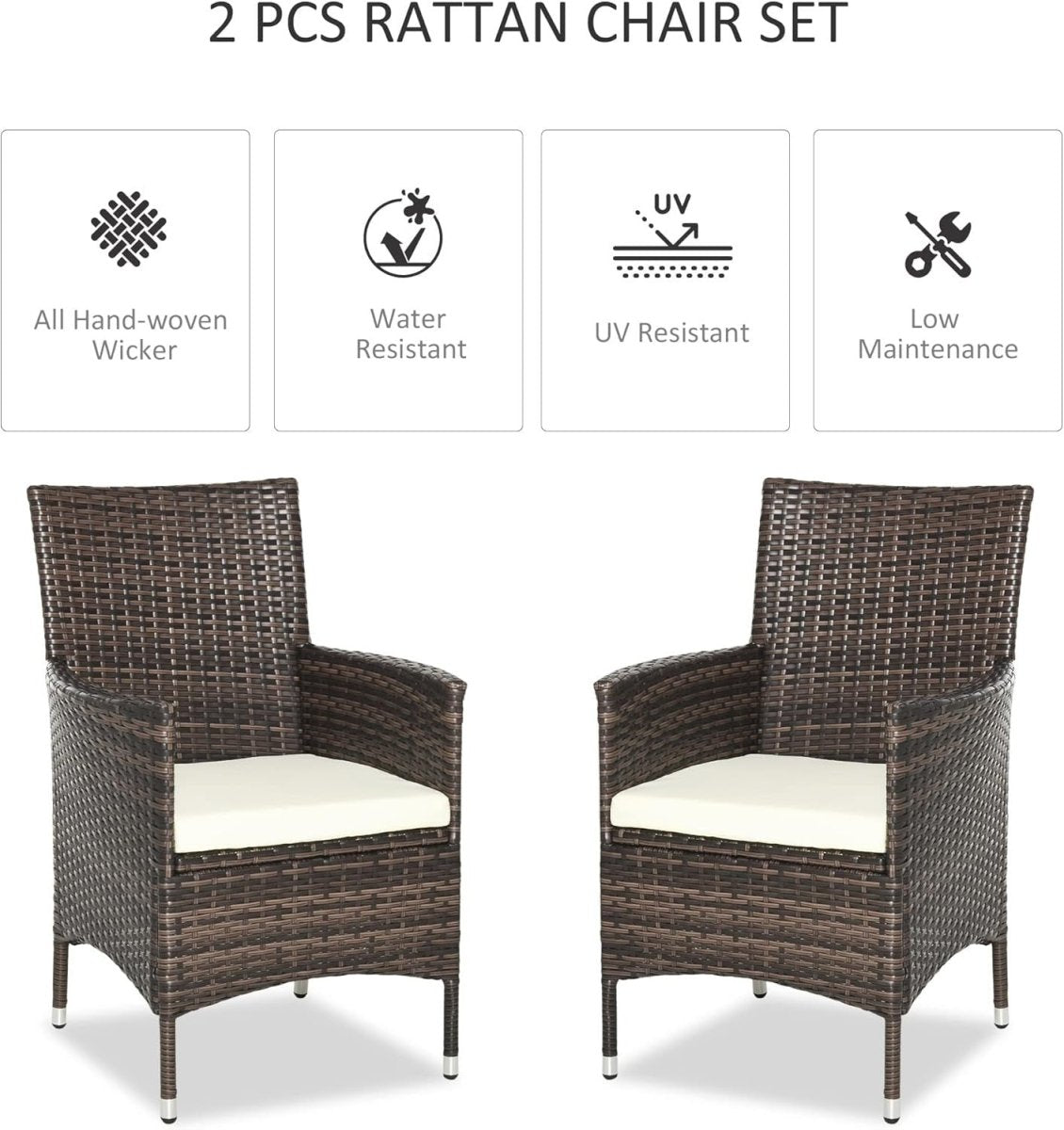 Outdoor Rattan Dining Chairs Set of 2 with Cushions High Back Patio Armchairs - Kwikley
