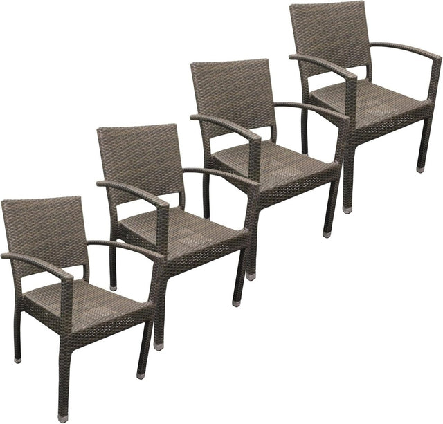 Outdoor Rattan Dining Chairs Set of 4 Stackable Garden Patio Armchairs