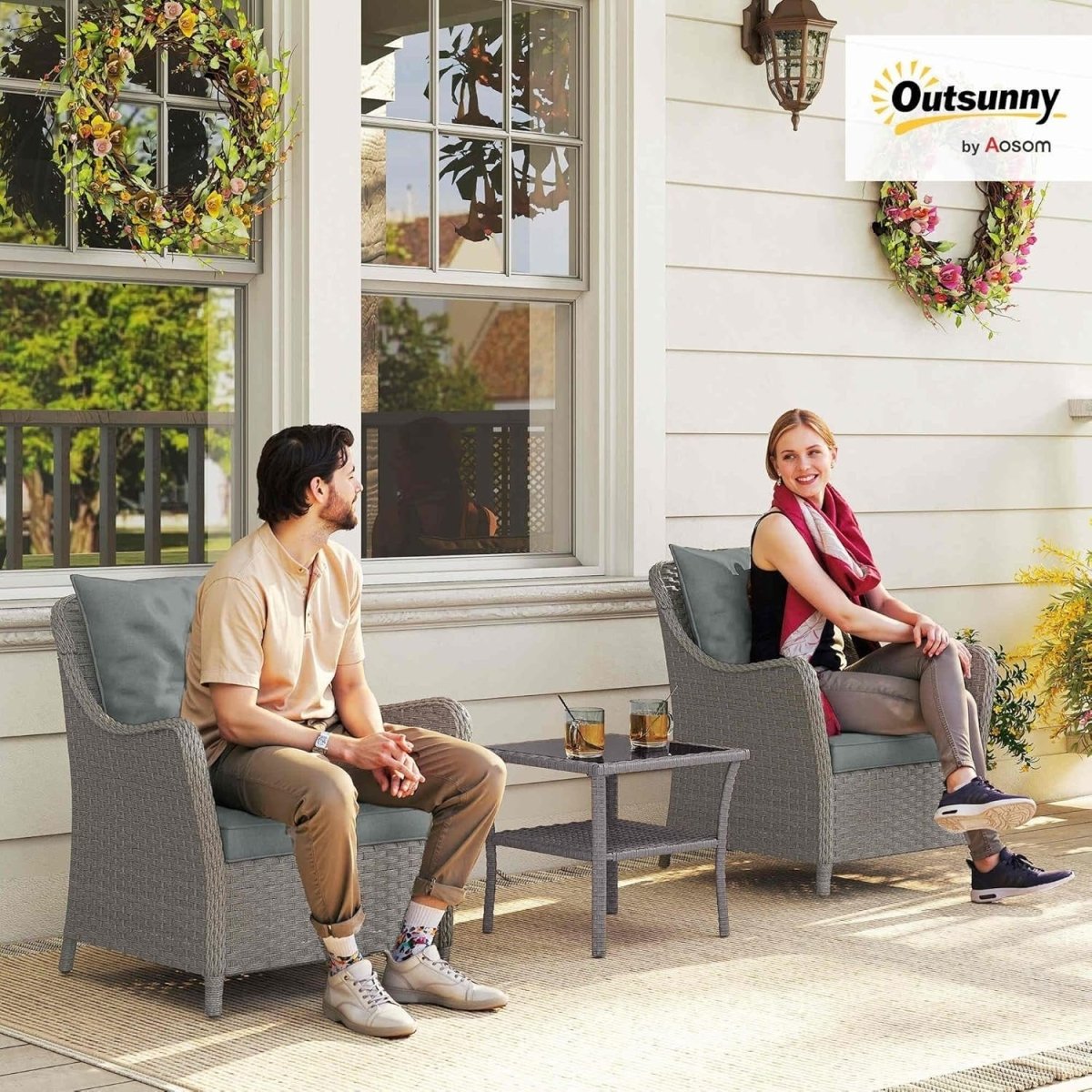 Outdoor Rattan Garden Chairs Set of 2 with Cushions Patio Balcony Armchairs - Kwikley