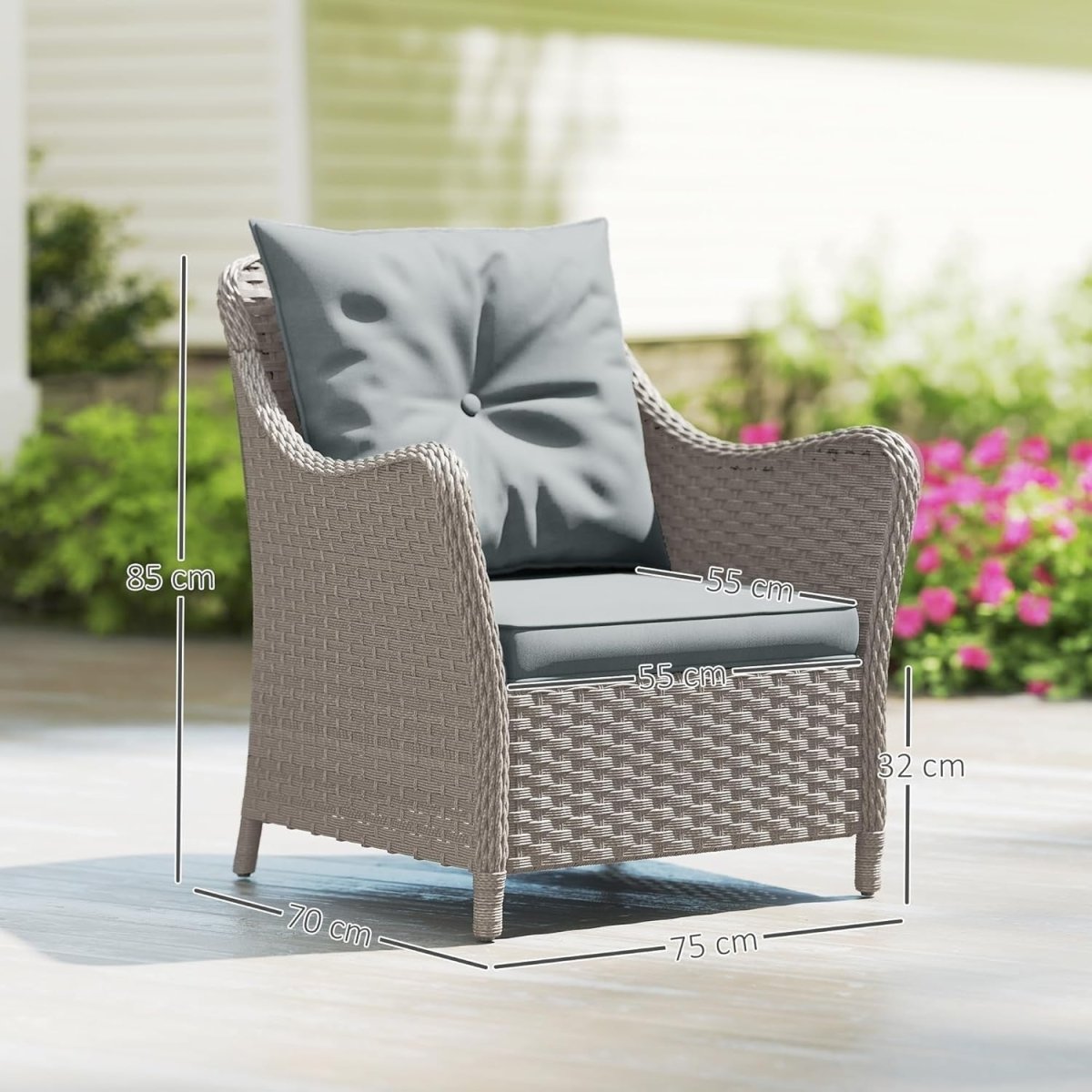 Outdoor Rattan Garden Chairs Set of 2 with Cushions Patio Balcony Armchairs - Kwikley