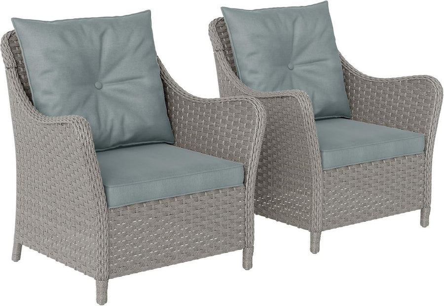 Outdoor Rattan Garden Chairs Set of 2 with Cushions Patio Balcony Armchairs - Kwikley