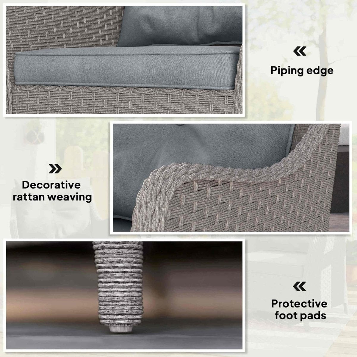 Outdoor Rattan Garden Chairs Set of 2 with Cushions Patio Balcony Armchairs - Kwikley