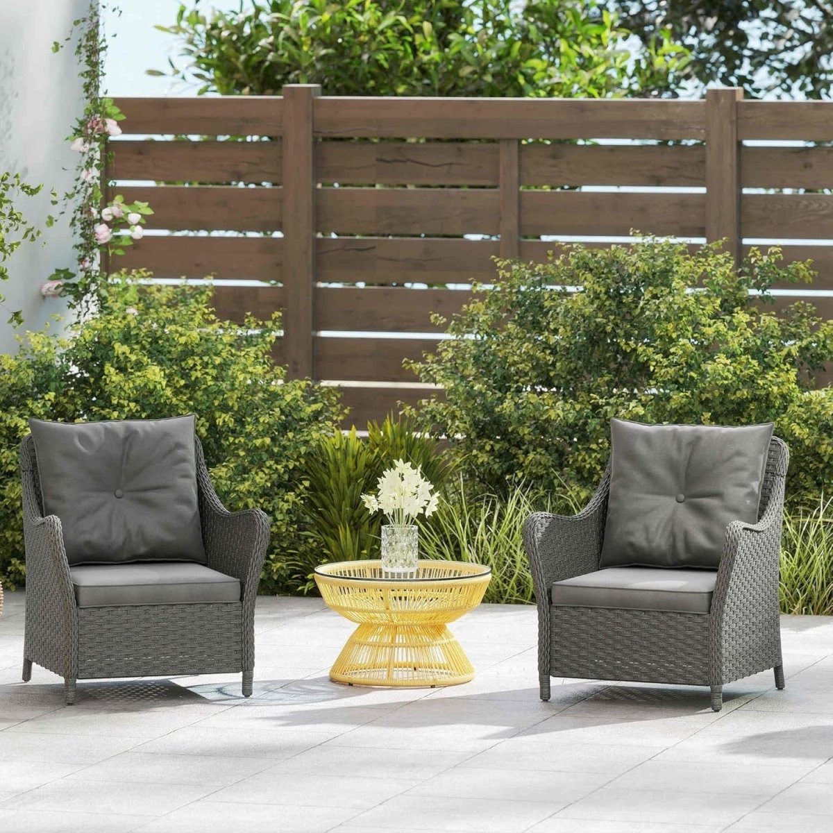 Outdoor Rattan Garden Chairs Set of 2 with Cushions Patio Balcony Seating - Kwikley