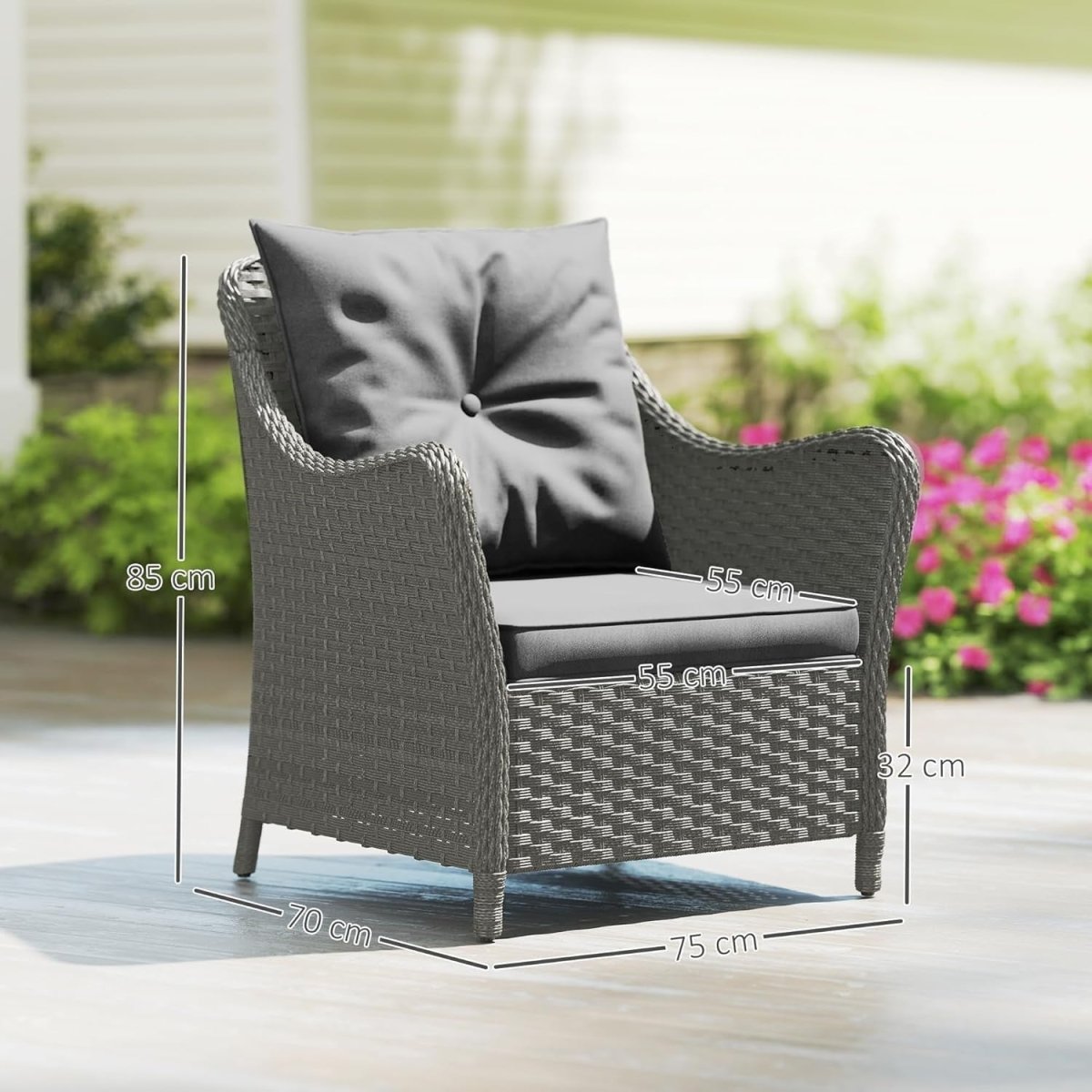 Outdoor Rattan Garden Chairs Set of 2 with Cushions Patio Balcony Seating - Kwikley
