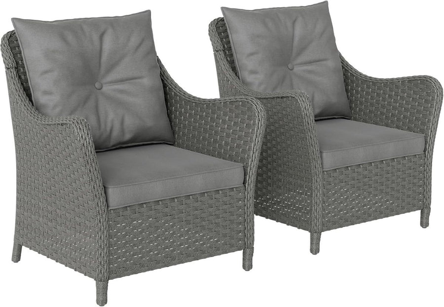 Outdoor Rattan Garden Chairs Set of 2 with Cushions Patio Balcony Seating - Kwikley