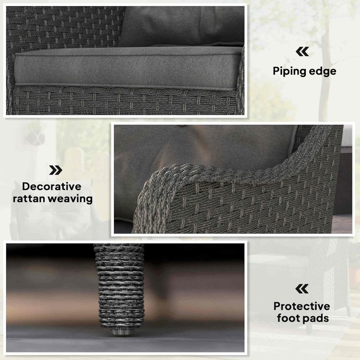 Outdoor Rattan Garden Chairs Set of 2 with Cushions Patio Balcony Seating - Kwikley