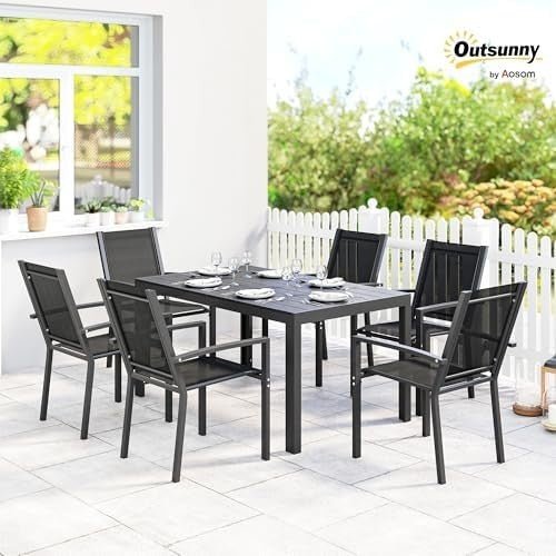 Outsunny 6 Seater Garden Dining Set Stackable Chairs WPC Table Outdoor Patio - Kwikley