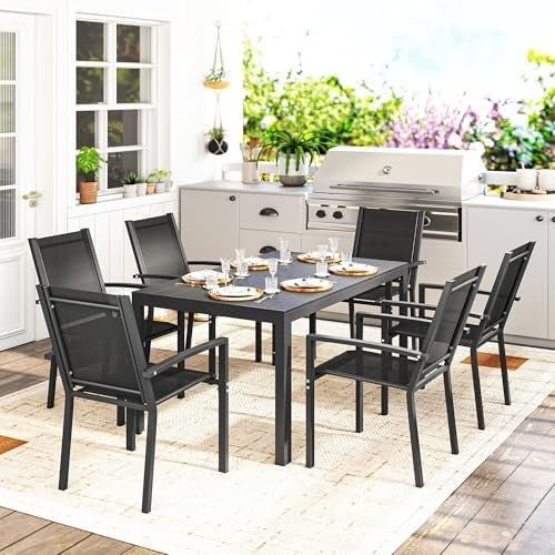 Outsunny 6 Seater Garden Dining Set Stackable Chairs WPC Table Outdoor Patio - Kwikley