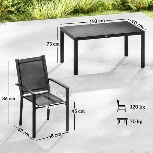 Outsunny 6 Seater Garden Dining Set Stackable Chairs WPC Table Outdoor Patio - Kwikley