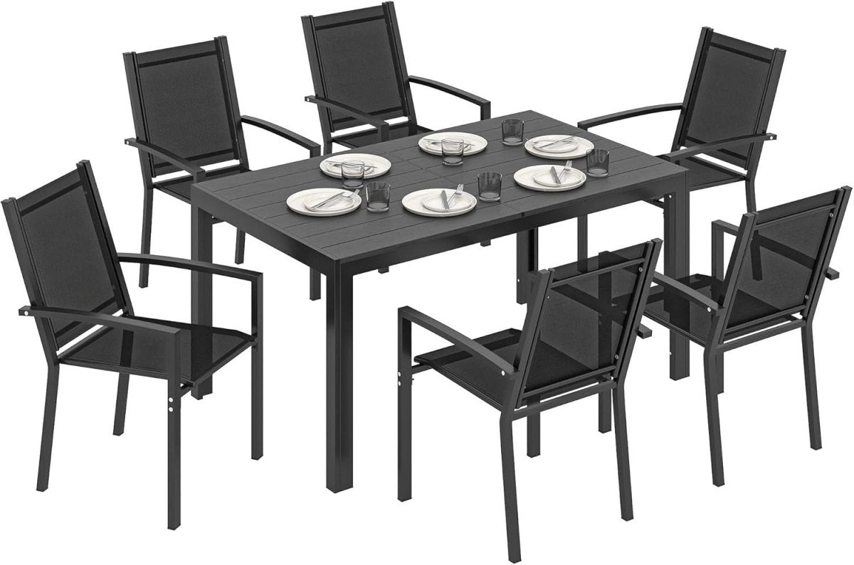 Outsunny 6 Seater Garden Dining Set Stackable Chairs WPC Table Outdoor Patio - Kwikley