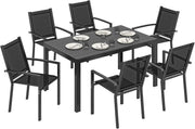 Outsunny 6 Seater Garden Dining Set Stackable Chairs WPC Table Outdoor Patio - Kwikley