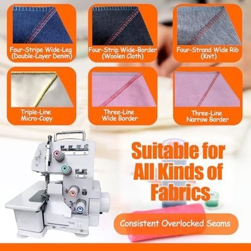 Overlocker Sewing Machine 3 4 Thread Metal Frame LED Portable - Kwikley