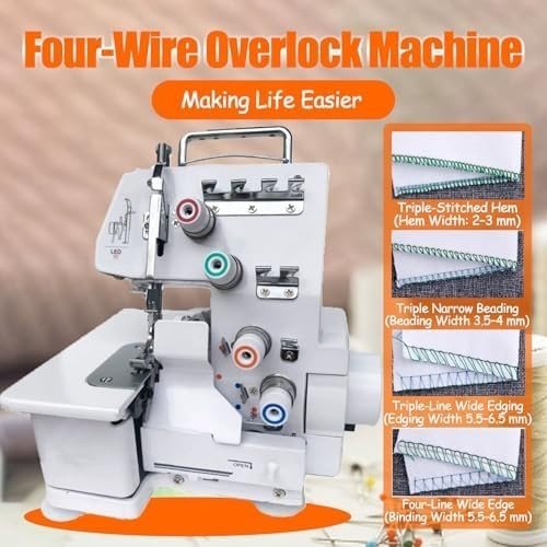 Overlocker Sewing Machine 3 4 Thread Metal Frame LED Portable - Kwikley