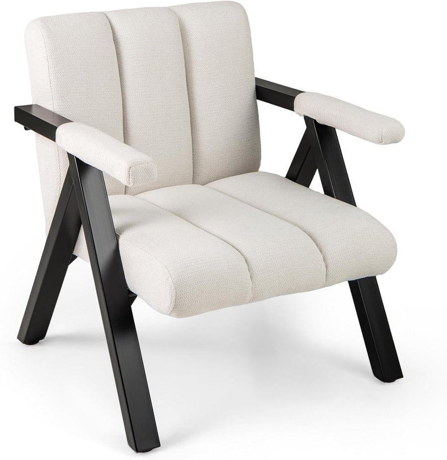 Oversized Accent Chair Upholstered Armchair Metal Frame Beige - Kwikley