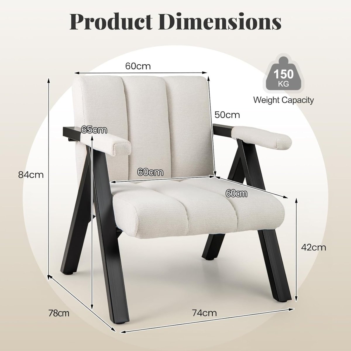 Oversized Accent Chair Upholstered Armchair Metal Frame Beige - Kwikley