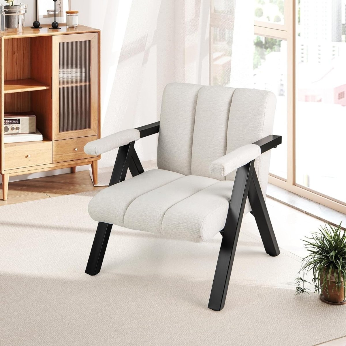 Oversized Accent Chair Upholstered Armchair Metal Frame Beige - Kwikley