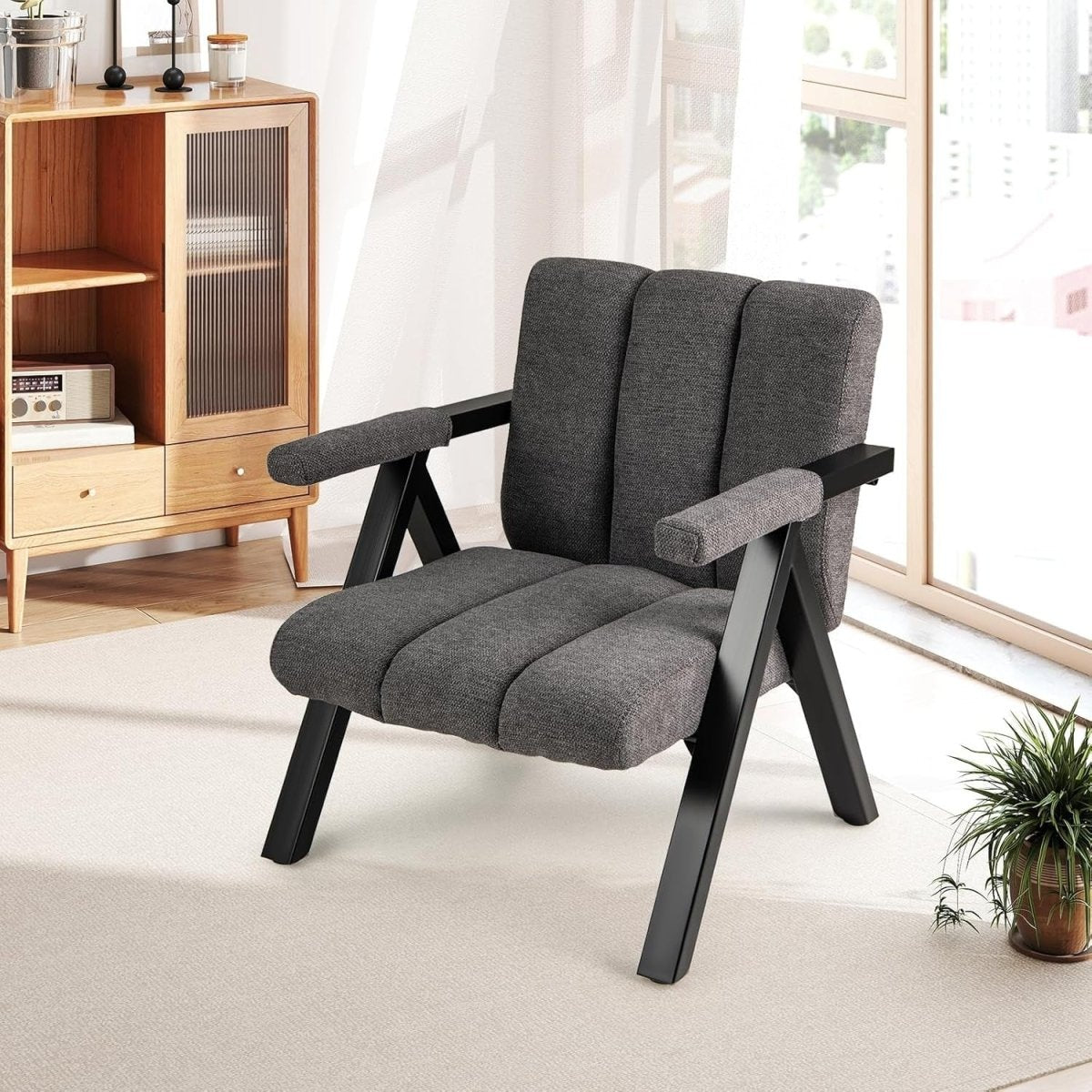 Oversized Accent Chair Upholstered Armchair Metal Frame Grey - Kwikley