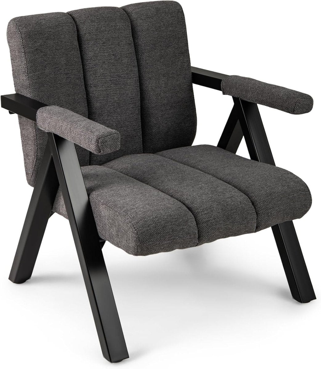 Oversized Accent Chair Upholstered Armchair Metal Frame Grey - Kwikley