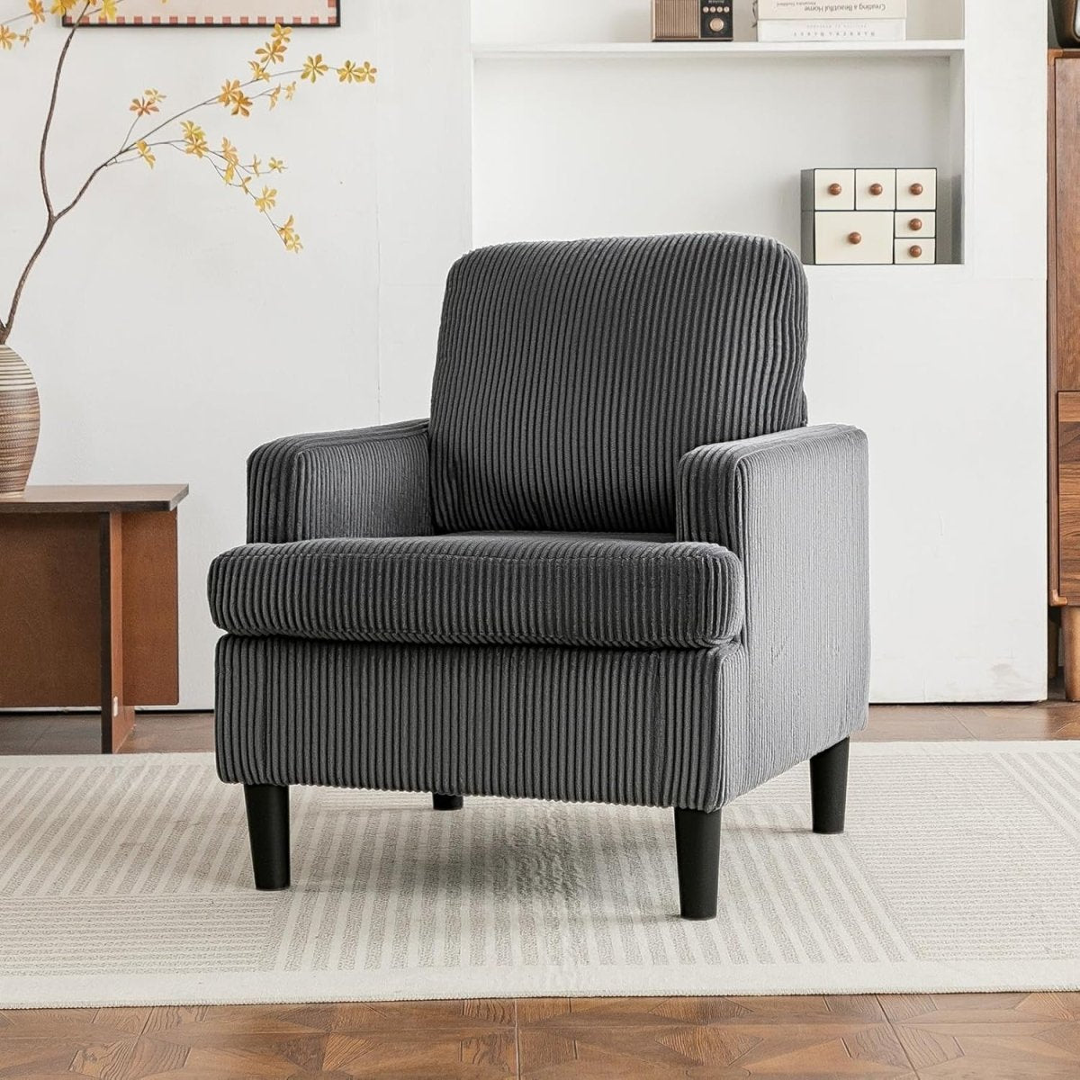 Oversized Grey Corduroy Tub Armchair Cozy Accent Chair for Living Room - Kwikley