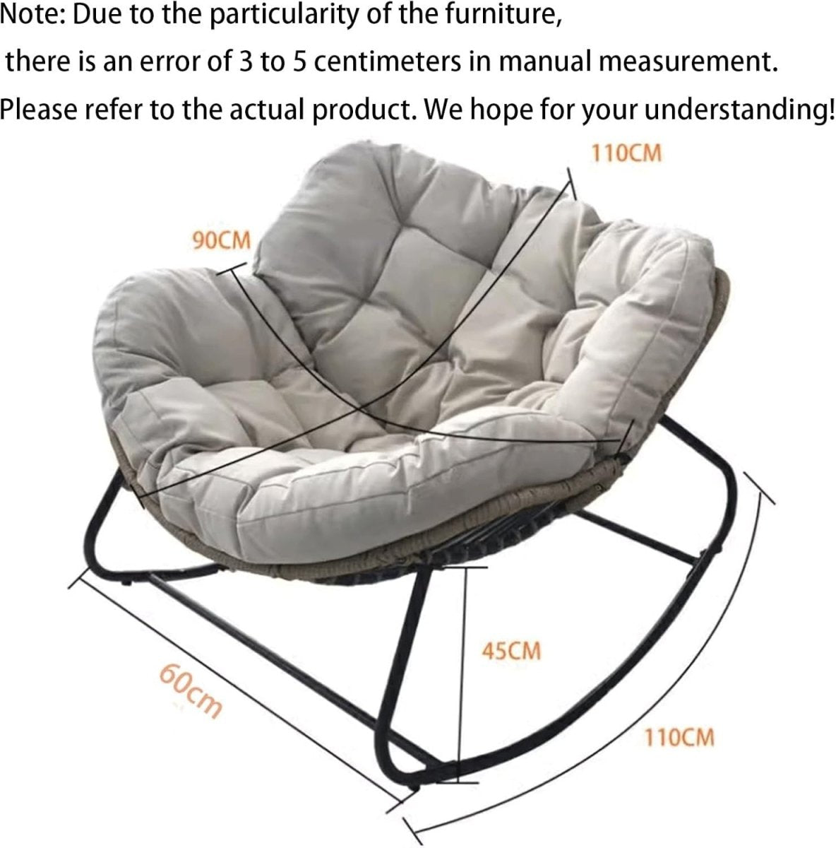 Oversized Moon Rocking Chair & Footstool Set with Thick Cushion for Patio - Kwikley