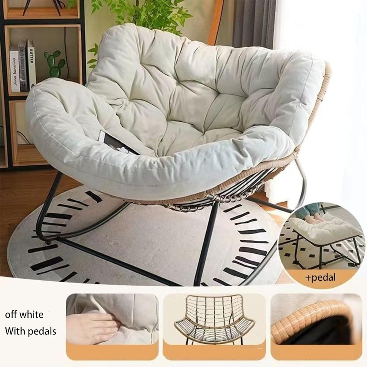 Oversized Moon Rocking Chair & Footstool Set with Thick Cushion for Patio - Kwikley