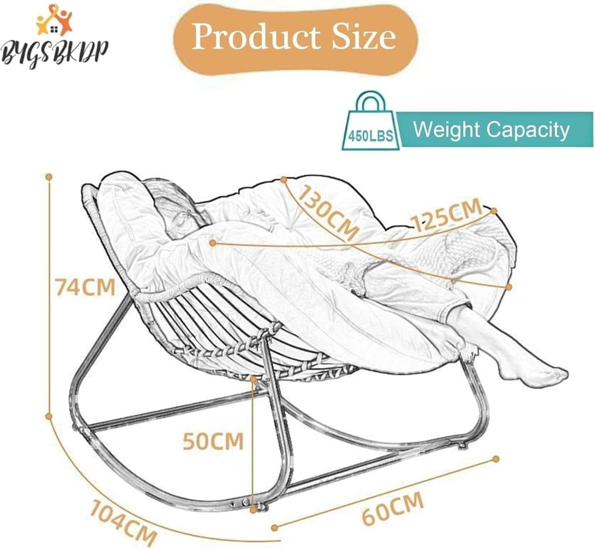 Oversized Papasan Rocking Chair Grey Cushioned Rattan Wicker Lounge Indoor - Kwikley