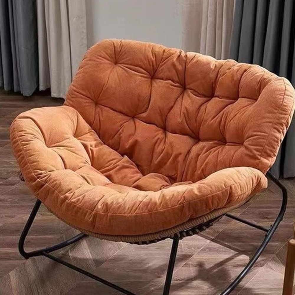 Oversized Papasan Rocking Chair Tangerine Cushion Rattan Wicker Lounge - Kwikley