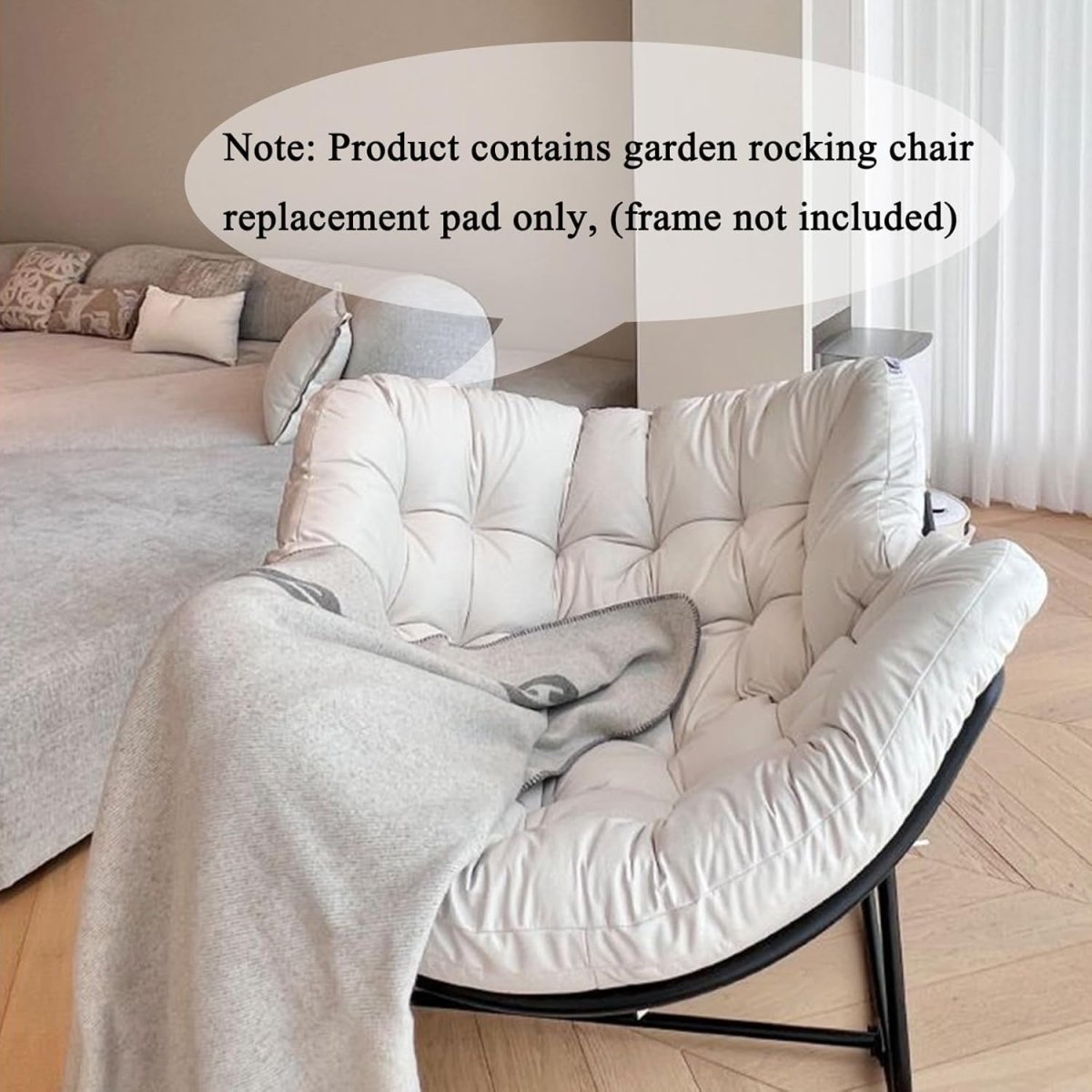 Oversized Papasan Rocking Chair White Cushion Rattan Wicker Lounge Indoor - Kwikley