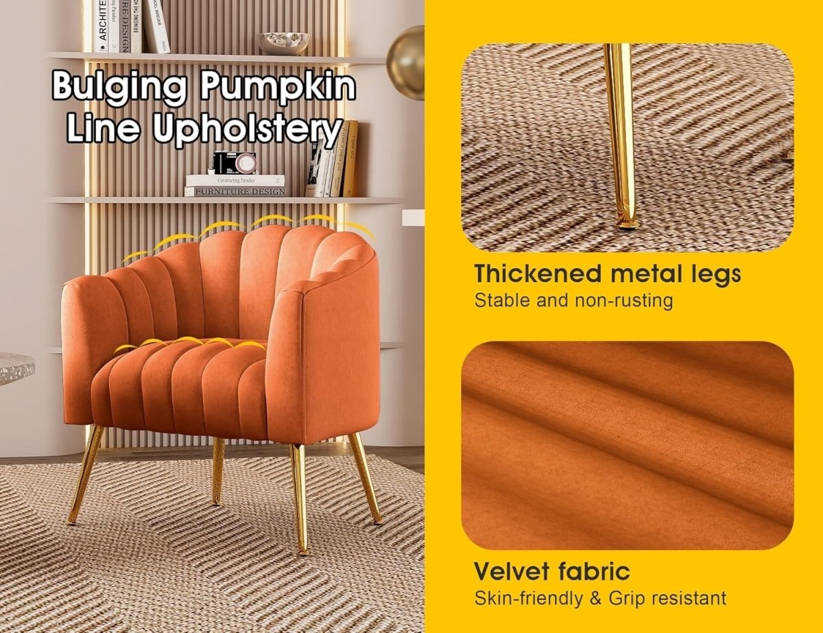 Oversized Pumpkin Accent Chair Velvet Barrel Sofa Lounge Chair for Living Room - Kwikley