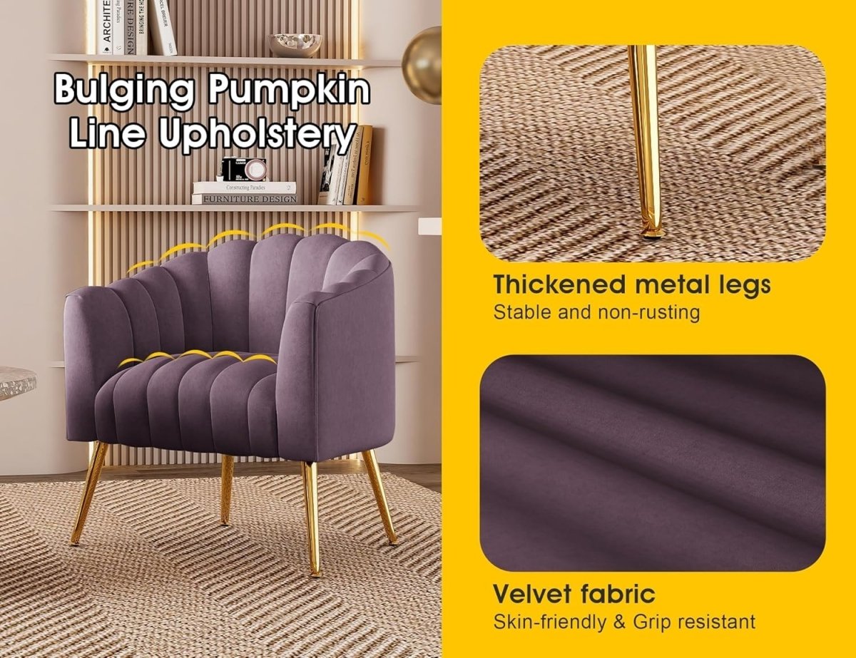 Oversized Pumpkin Velvet Accent Chair Purple Barrel Armchair Lounge Seat - Kwikley