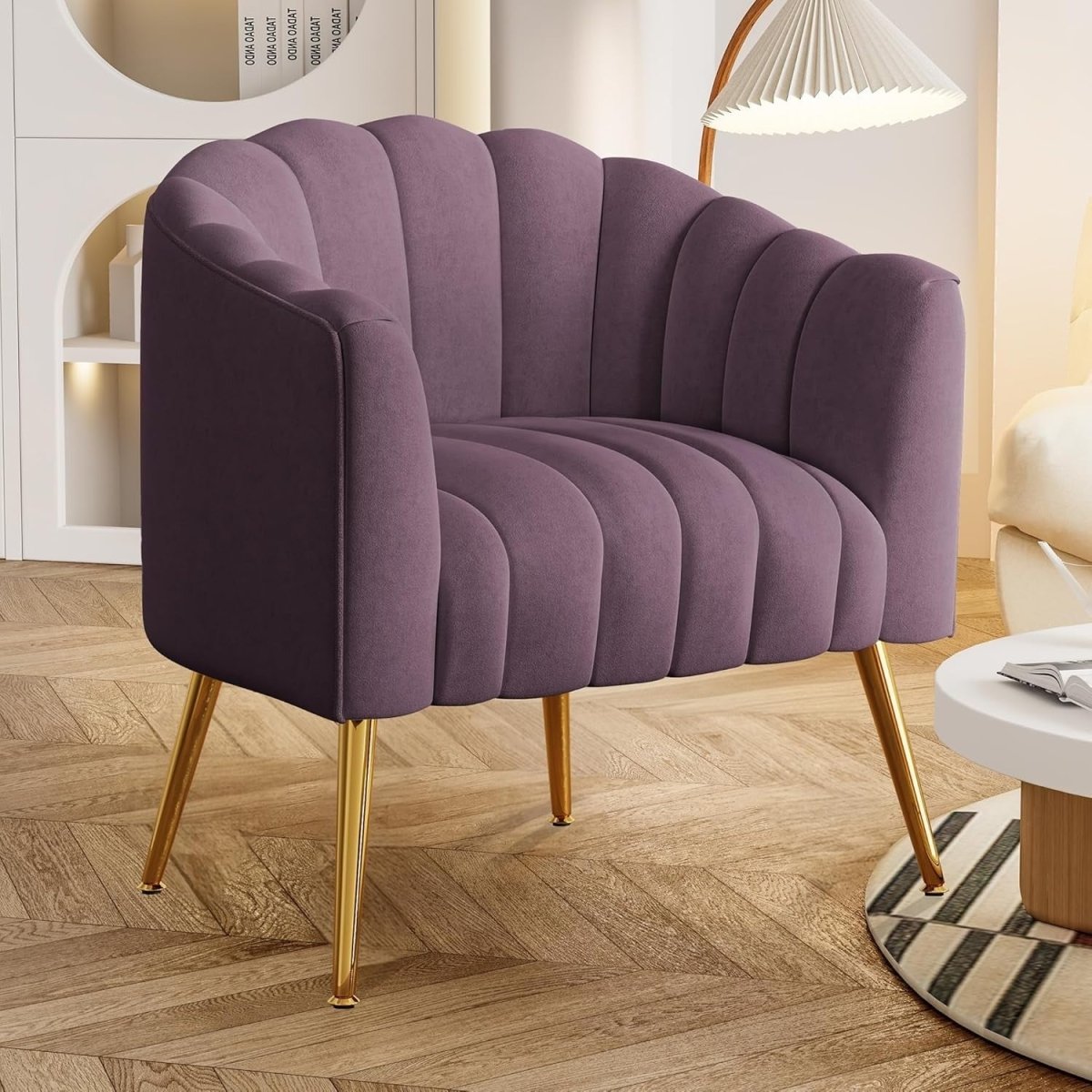 Oversized Pumpkin Velvet Accent Chair Purple Barrel Armchair Lounge Seat - Kwikley