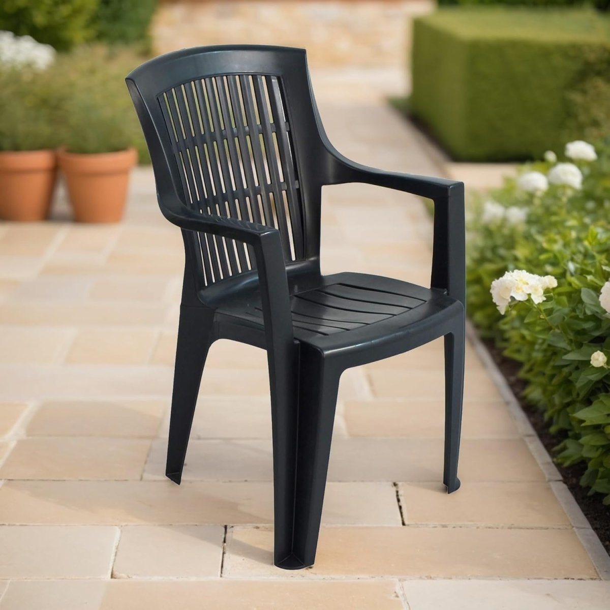 Pack of 4 Garden Resin Stacking Chairs Anthracite Outdoor Patio - Kwikley