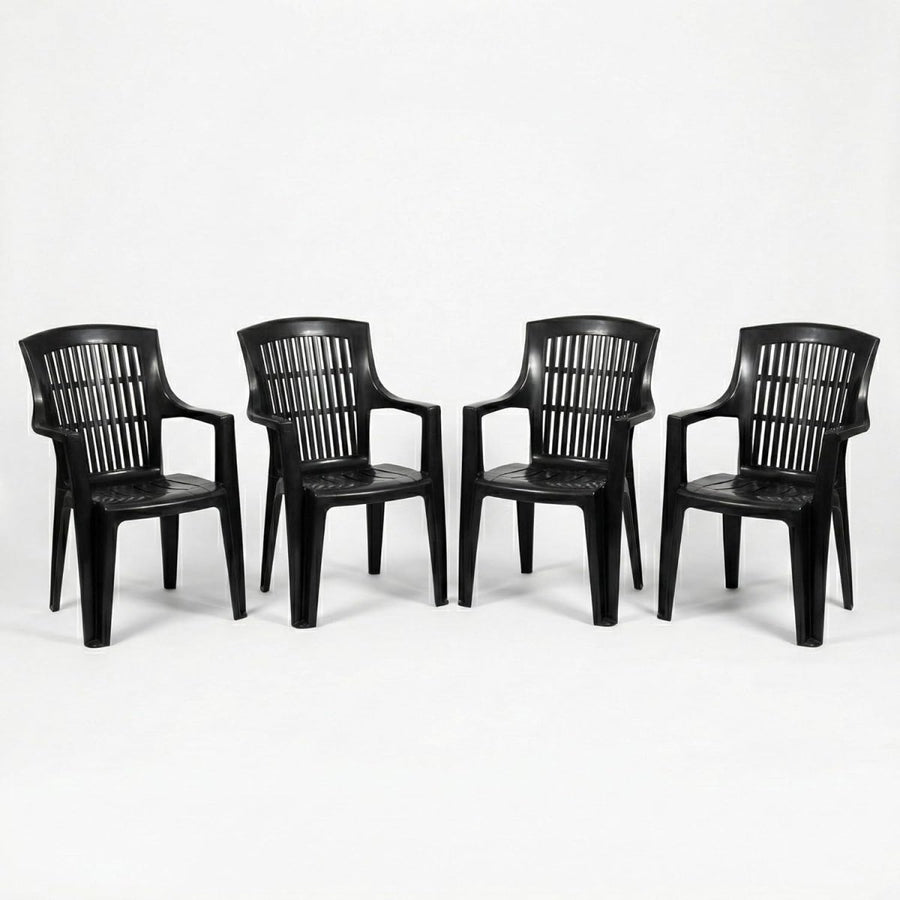 Pack of 4 Garden Resin Stacking Chairs Anthracite Outdoor Patio - Kwikley