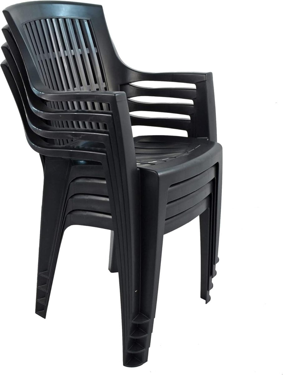 Pack of 4 Garden Resin Stacking Chairs Anthracite Outdoor Patio - Kwikley