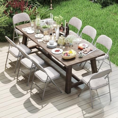Padded Folding Chair Linen Fabric Metal Frame Beige - Kwikley