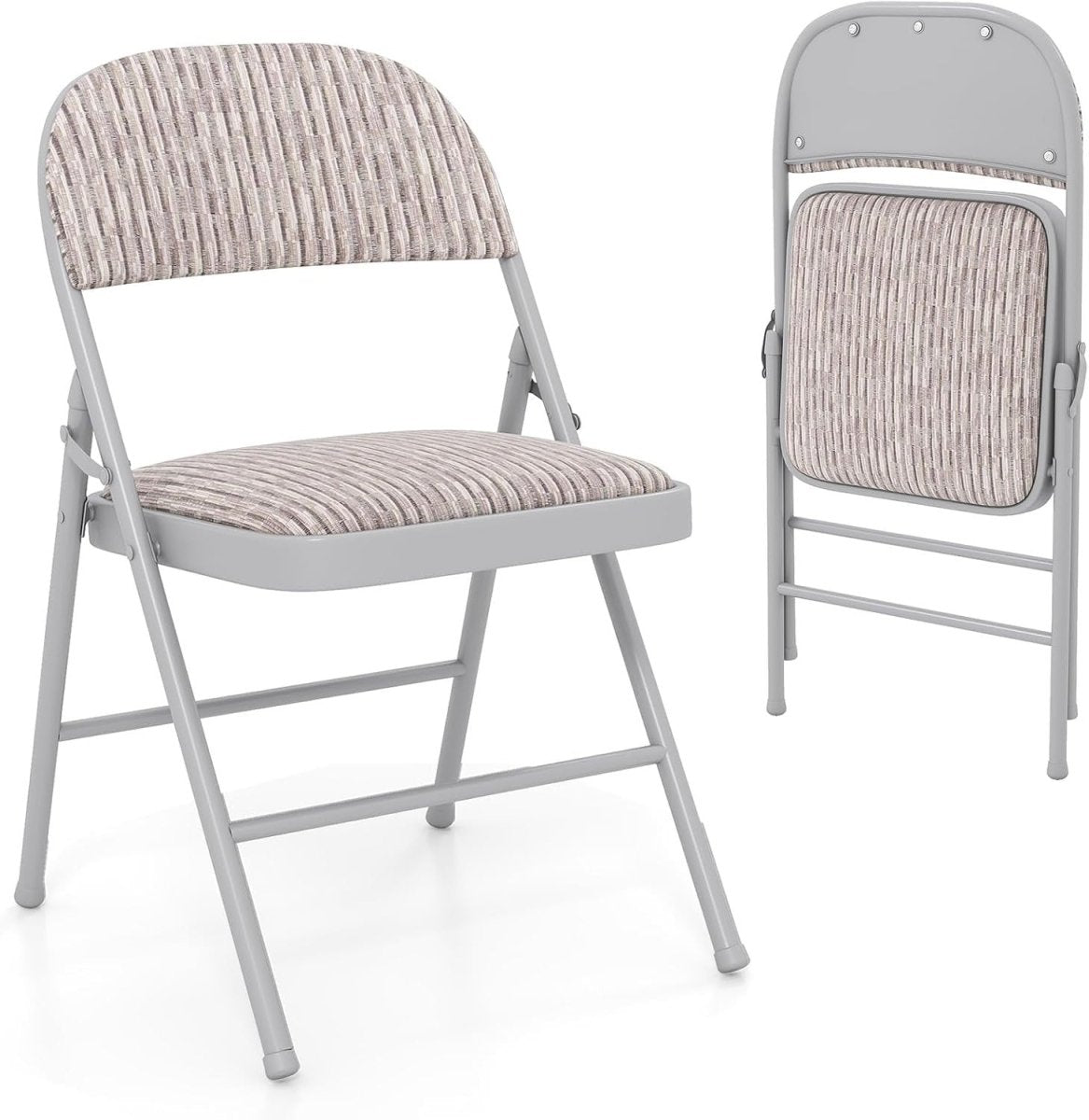 Padded Folding Chair Linen Fabric Metal Frame Beige - Kwikley