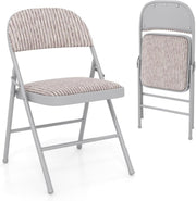 Padded Folding Chair Linen Fabric Metal Frame Beige - Kwikley