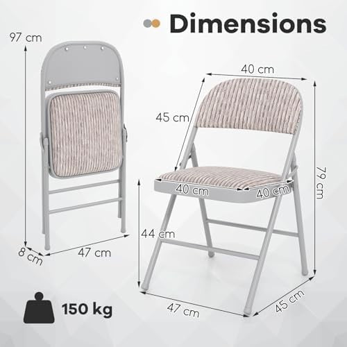 Padded Folding Chair Linen Fabric Metal Frame Beige - Kwikley