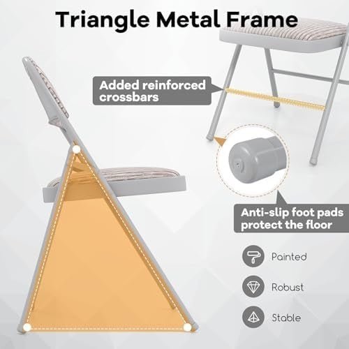 Padded Folding Chair Linen Fabric Metal Frame Beige - Kwikley