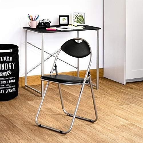 Padded Folding Chairs Set of 6 Heavy Duty Steel Black - Kwikley