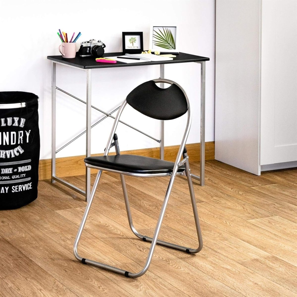 Padded Folding Chairs Set of 6 Heavy Duty Steel Black - Kwikley