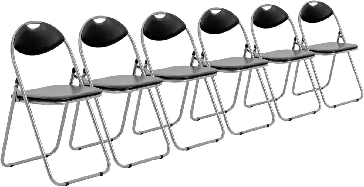 Padded Folding Chairs Set of 6 Heavy Duty Steel Black - Kwikley