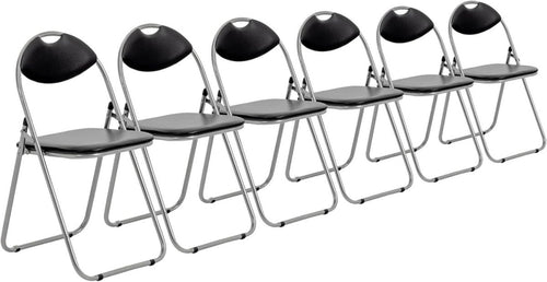 Padded Folding Chairs Set of 6 Heavy Duty Steel Black - Kwikley